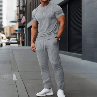 Men’s Athletic Trousers Set – Slim Fit – Stretch Fabric – Full Length Drawstring Waist