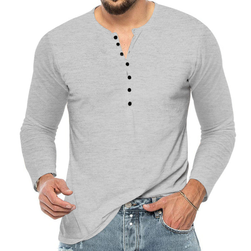 Men’s Henley Shirt - Long Sleeve - Regular Fit - Button Placket - Breathable Cotton