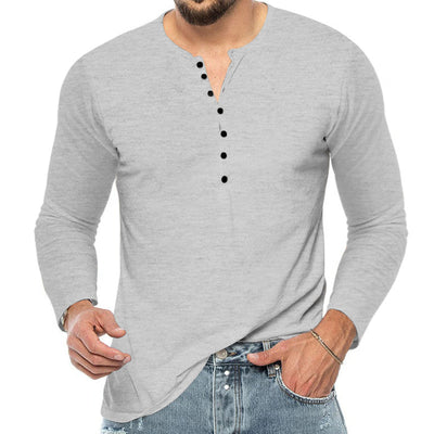 Men’s Henley Shirt - Long Sleeve - Regular Fit - Button Placket - Breathable Cotton