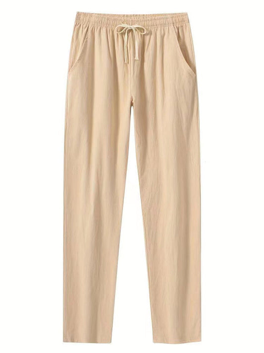 Women’s Full Length Pants – Relaxed Fit – Cotton – Elastic Waist – Drawstring – Pockets