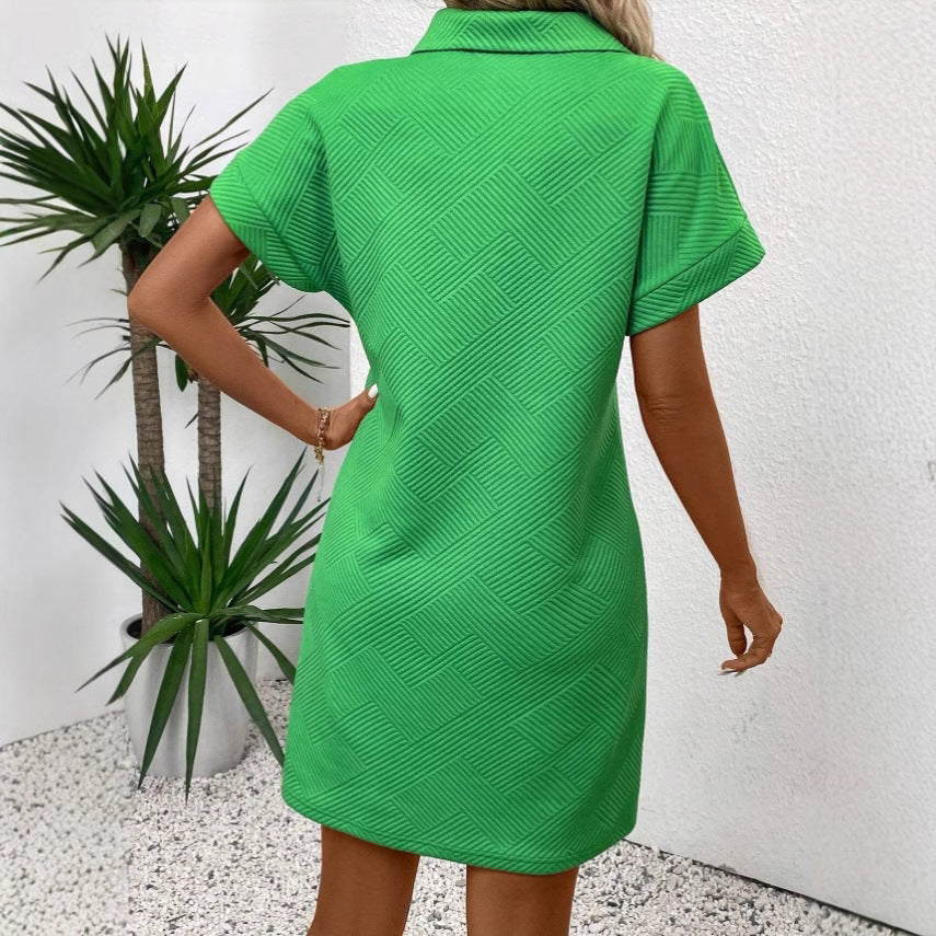 Women’s Polo Dress – Relaxed Fit – Textured Fabric – Batwing Sleeve – Empire Waist