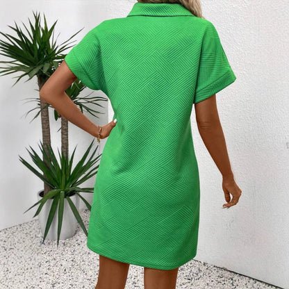 Women’s Polo Dress – Relaxed Fit – Textured Fabric – Batwing Sleeve – Empire Waist