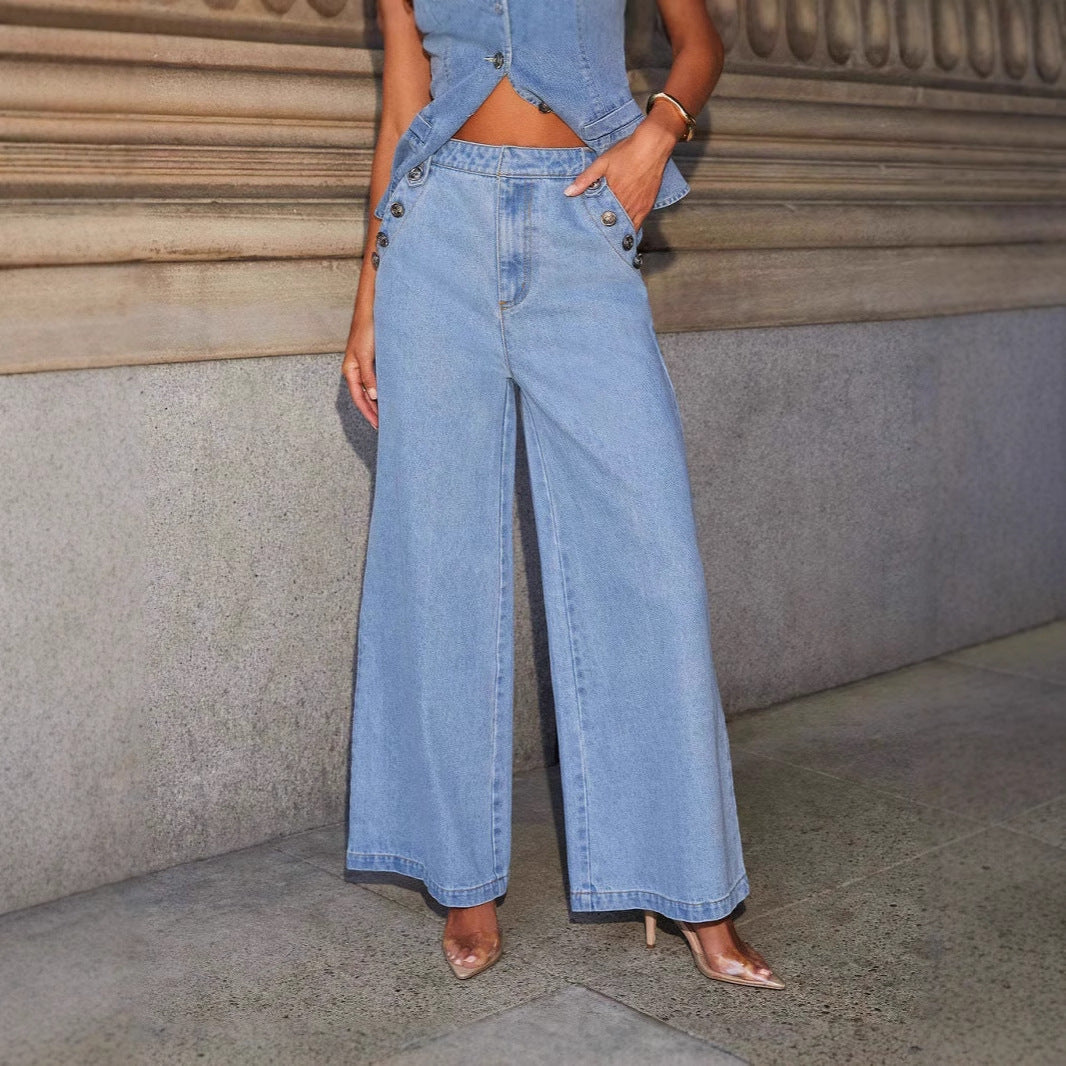 Women’s Denim Vest – Tailored Fit – Button-Down – Structured Waist-Length Style