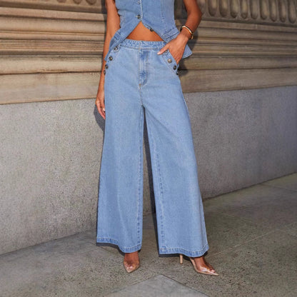 Women’s Denim Vest – Tailored Fit – Button-Down – Structured Waist-Length Style