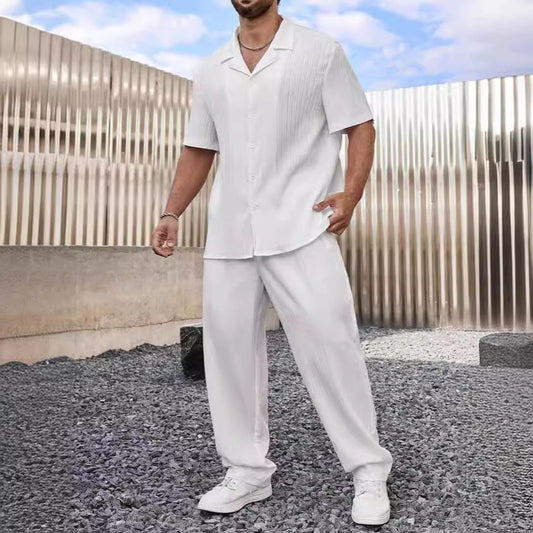 Men’s Casual Suit Set – Relaxed Fit – Short Sleeve Shirt & Trousers