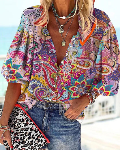 Women's Lace Embroidered Boho Long Sleeve Tunic Blouse