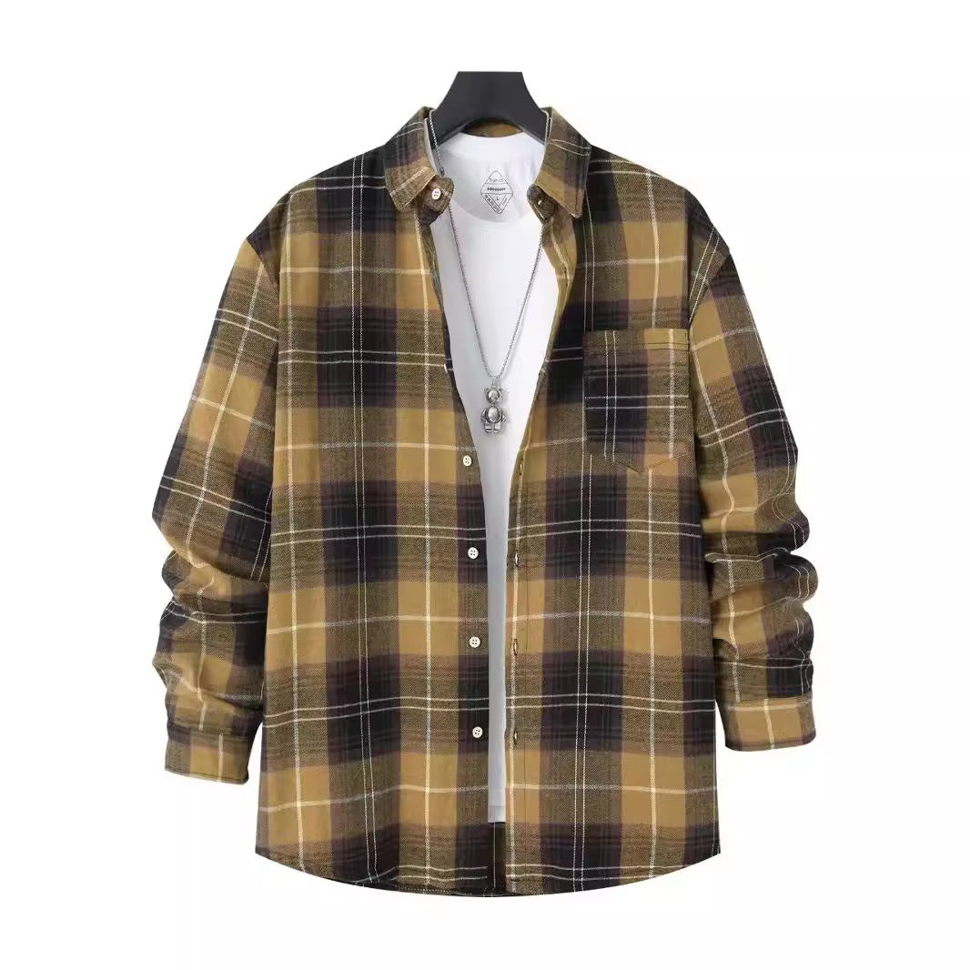 Men’s Checked Shirt – Oversized Fit – Cotton – Long Sleeve – Chest Pocket