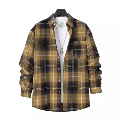 Men’s Checked Shirt – Oversized Fit – Cotton – Long Sleeve – Chest Pocket