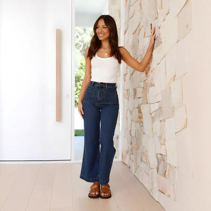 Women’s Wide-Leg Jeans – High Waist – Full Length – Vintage Style Casual Denim