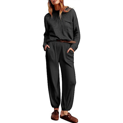 Women’s Two-Piece Set – Knitted Long Sleeve Top – Elastic Waist Jogger Trousers – Relaxed Fit