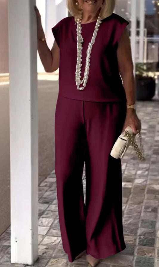 Women’s Two-Piece Set – Sleeveless Top – Wide-Leg Trousers – Lightweight Elegant Fit