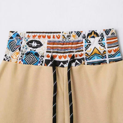 Men’s Shirt and Shorts Set – Regular Fit – Cotton – Zipper Neck – Geometric Trim