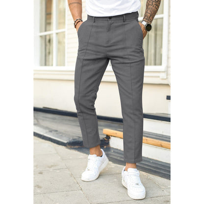 Men’s Slim Fit Trousers – Ankle Length – Woven Fabric – Double Pleat – Belt Loops