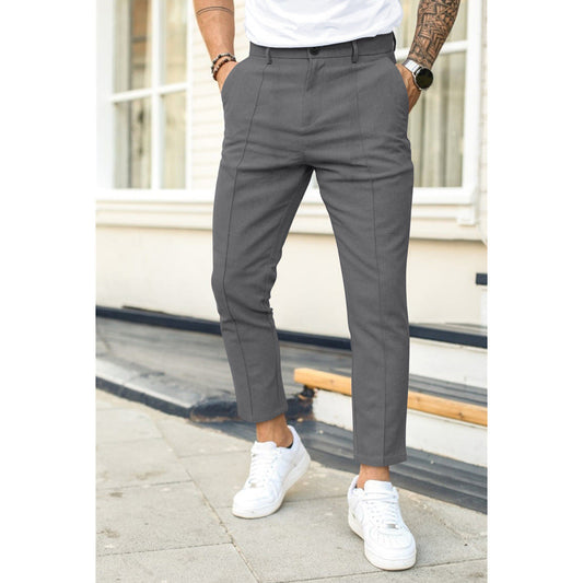 Men’s Slim Fit Trousers – Ankle Length – Woven Fabric – Double Pleat – Belt Loops
