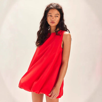 Women’s Mini Dress – Loose Fit – Sleeveless Backless Lantern Hem