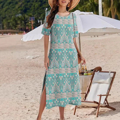 Women’s Maxi Dress – Relaxed Fit – Floral Print – Side Slits – Breathable Blend
