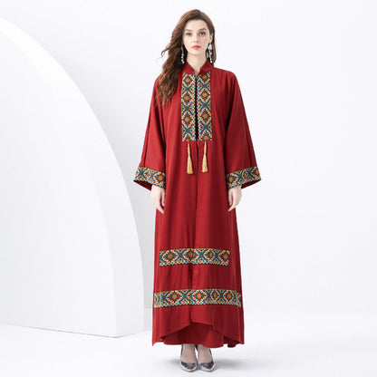 Women’s Two-Piece Set – Bohemian Robe & Sleeveless Dress – Embroidered Detail – Tassel Tie – Relaxed Fit