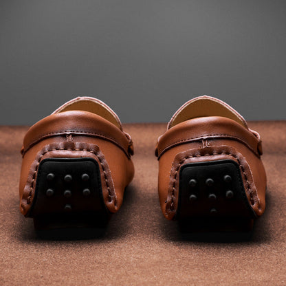 Men’s Loafers – Slip-On Leather – Metal Buckle – Round Toe – Textured Sole