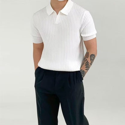 Men’s Polo Shirt – Ribbed Knit Cotton Blend – Standard Fit – Short Sleeve Casual Wear