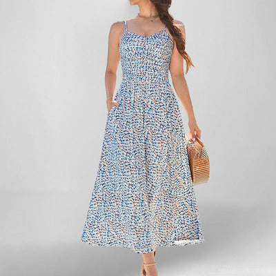 Women’s Sundress – A-Line Midi – Spaghetti Straps – Floral Print – Pockets – Cotton Blend