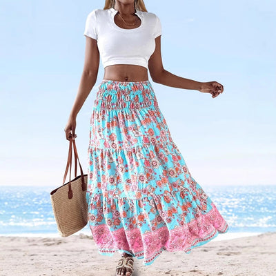 Women’s Strapless Dress – Cotton Blend – Flared Midi – Floral Print – Border Hem