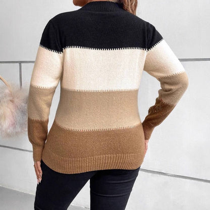 Women’s Crewneck Sweater – Knitted – Relaxed Fit – Long Sleeve – Color Block Design