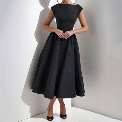 Women’s Midi Dress – Sleeveless – Slim Fit Bodice – Flared Skirt – Round Neck