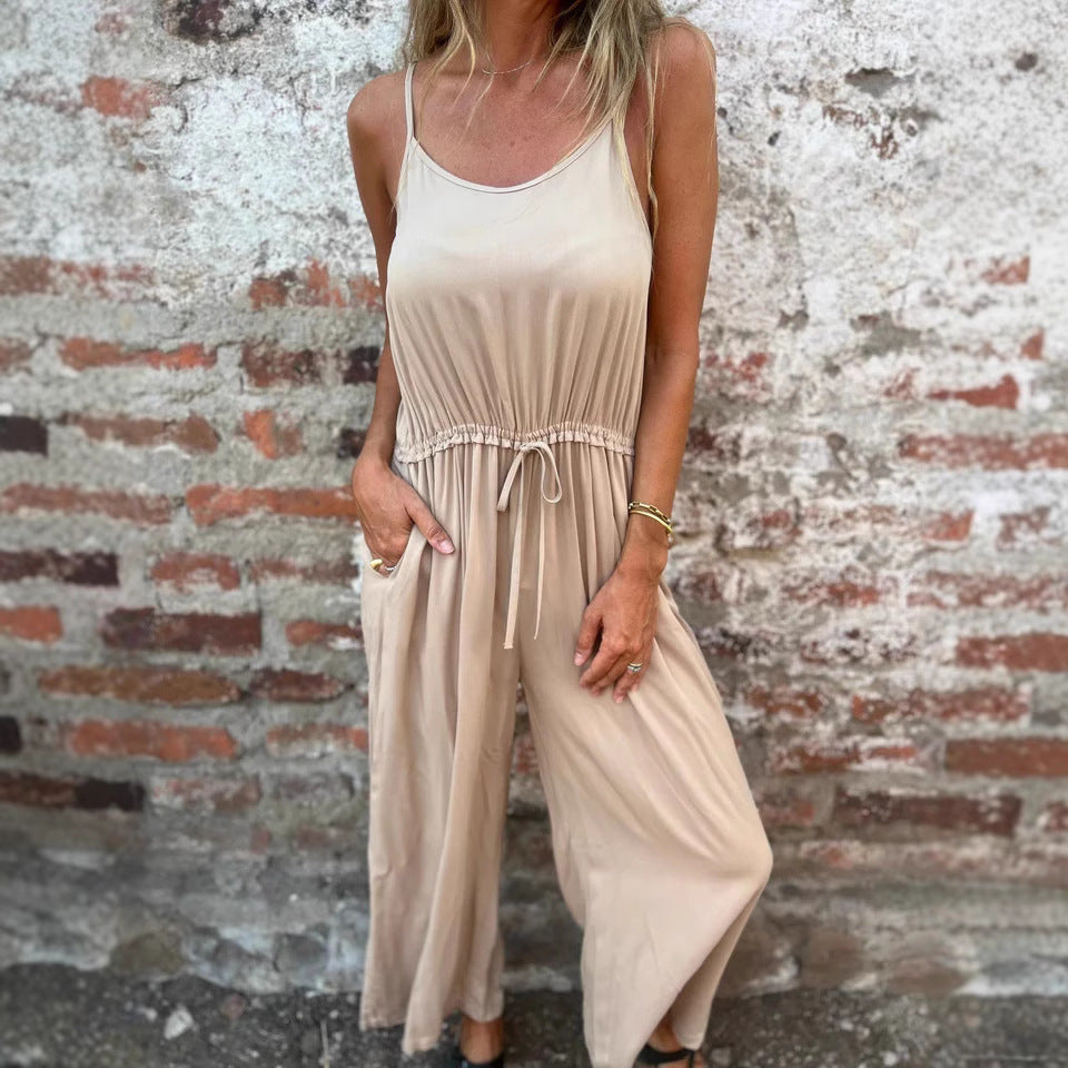 Women’s Jumpsuit – Wide Leg – Adjustable Waist – Breathable Blend – Sleeveless Fit