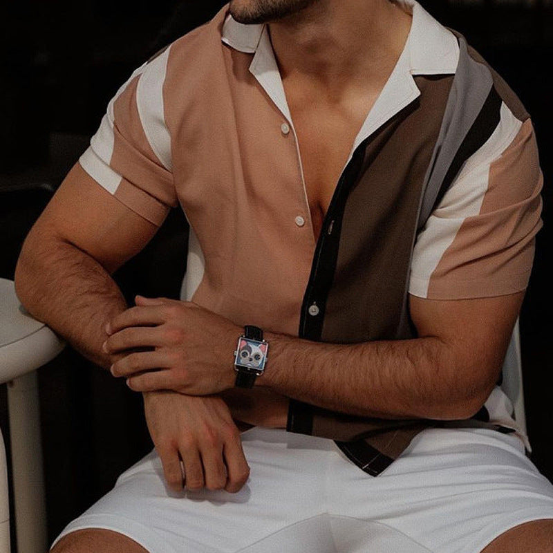 Men’s Short-Sleeve Shirt – Regular Fit – Button-Up – Breathable Blend – Geometric Print