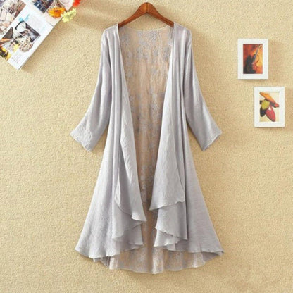 Women’s Mid-Length Cardigan – Lace Back – Open Front – Loose Fit – Breathable Blend