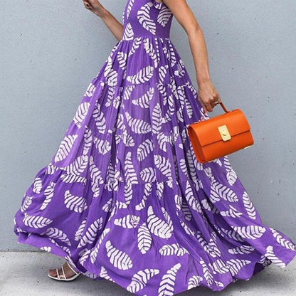 Women’s Maxi Dress – Flowing Loose Fit – Sleeveless – Ruffle Trim – Floral Print