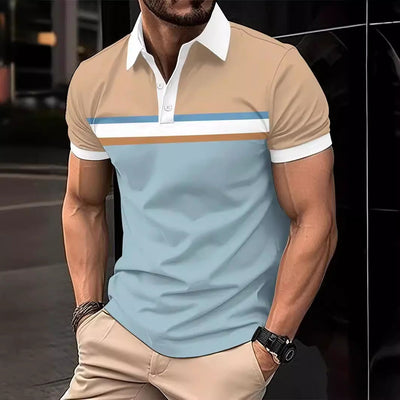 Men’s Polo Shirt – Slim Fit – Cotton – Striped Chest – Contrast Collar – Button Placket