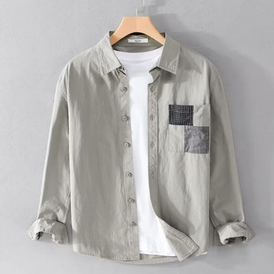 Men’s Long Sleeve Shirt – Relaxed Fit – Cotton Blend – Patch Pocket – Button Down