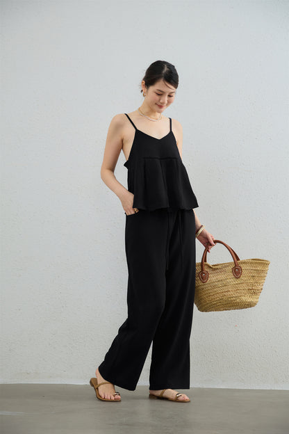 Women's Relaxed Sleeveless Set - Lightweight Flowy Top & Loose Pants