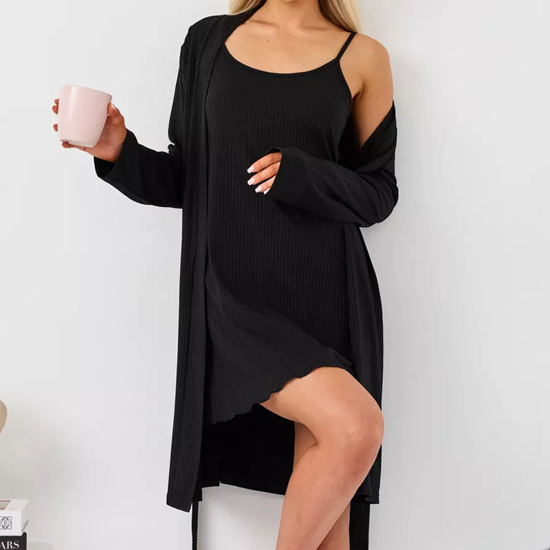 Women’s Sleep Dress – Ribbed Knit – Slim Fit – Short Length – Scoop Neck Loungewear