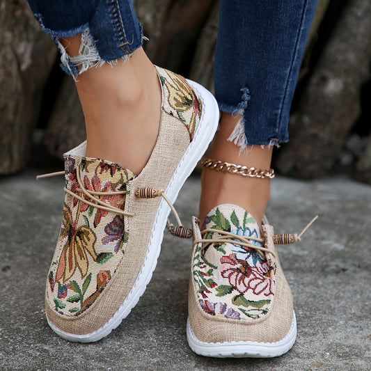 Women’s Slip-On Shoes – Woven Fabric – Floral Tapestry – Lightweight Casual Fit