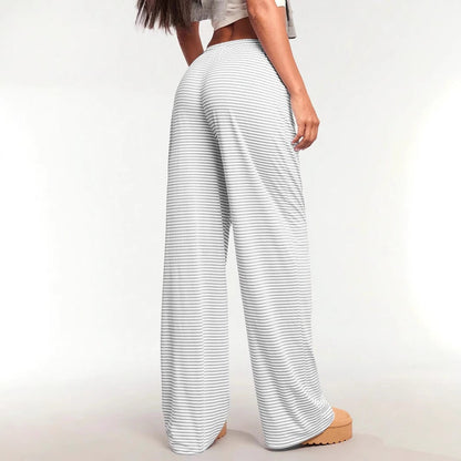 Women’s Casual Pants – Cotton Blend – Relaxed Fit – Drawstring Waist – Striped Straight Leg
