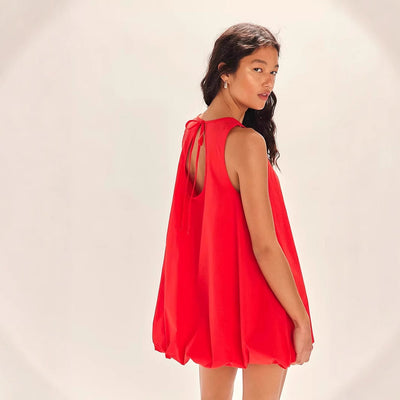Women’s Mini Dress – Loose Fit – Sleeveless Backless Lantern Hem