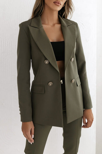 Women’s Suit Jacket – Tailored Fit – Double-Breasted – Notched Lapel – Wool Blend