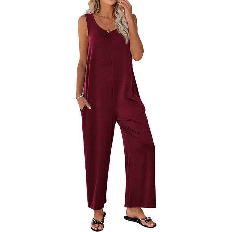 Women’s Jumpsuit – Relaxed Fit – Wide Leg – Sleeveless – Soft Breathable Cotton