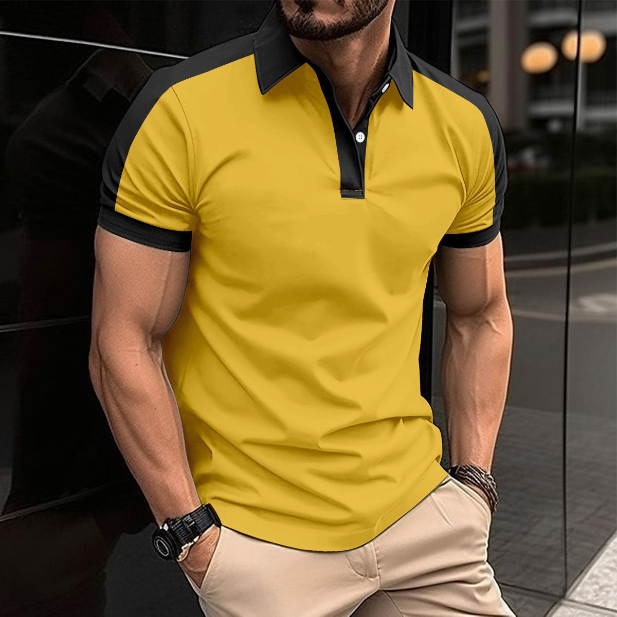 Men’s Polo Shirt – Slim Fit – 100% Cotton – Contrast Collar and Cuff Detail