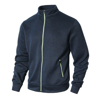 Men’s Zip-Up Jacket – Fleece Lined Knit – Stand Collar – Zipper Pockets – Regular Fit