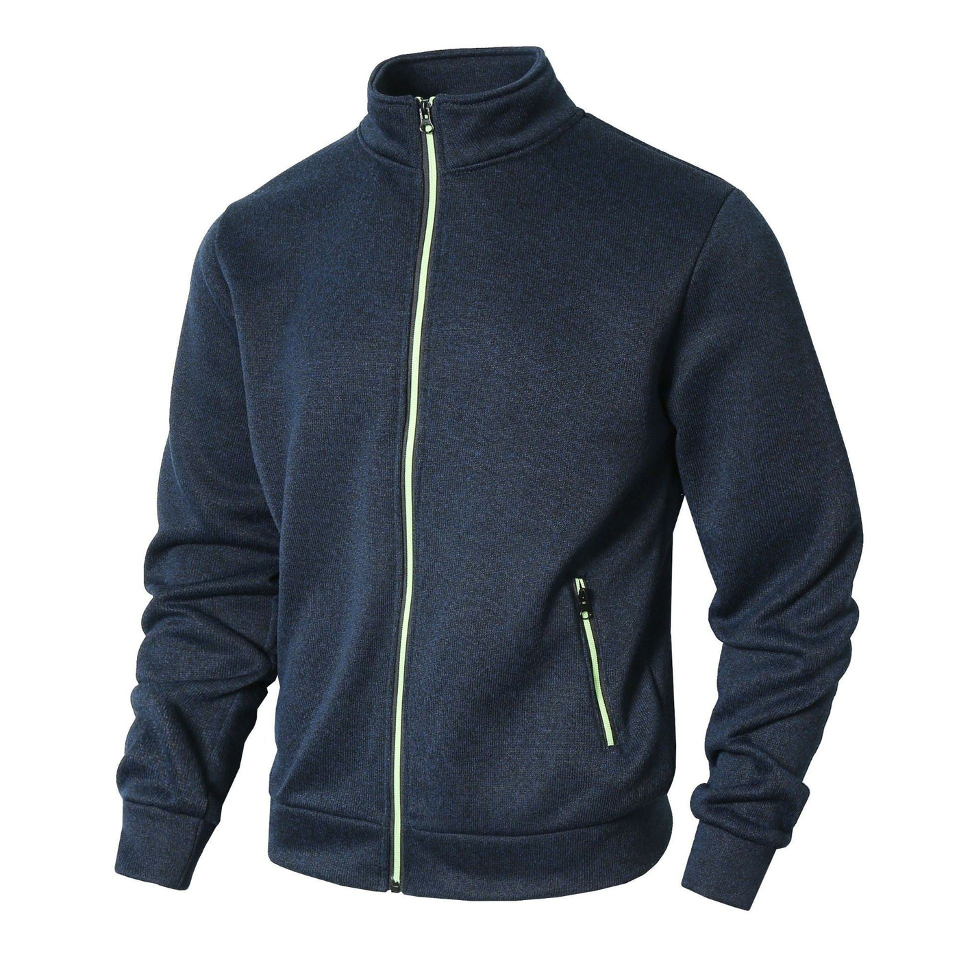 Men’s Zip-Up Jacket – Fleece Lined Knit – Stand Collar – Zipper Pockets – Regular Fit
