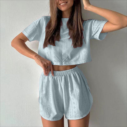 Women’s Two-Piece Set – Breathable Cotton Blend – Crop Top & Shorts – Relaxed Fit