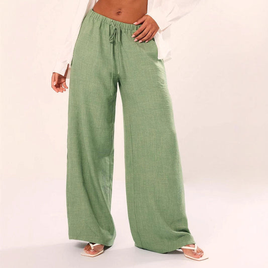 Women’s Wide-Leg Trousers – Linen Blend – Relaxed Fit – Drawstring Waist – Full Length