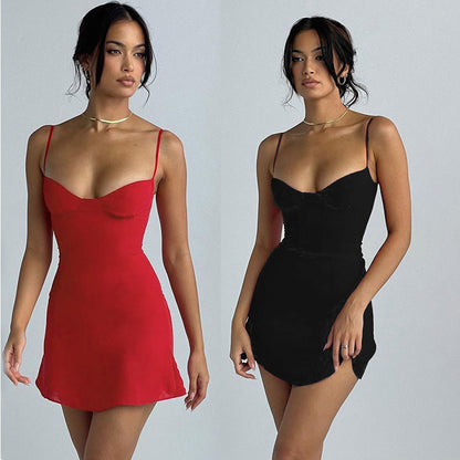 Women's Elegant Dress - Flattering Fit - Spaghetti Straps - Mini Length