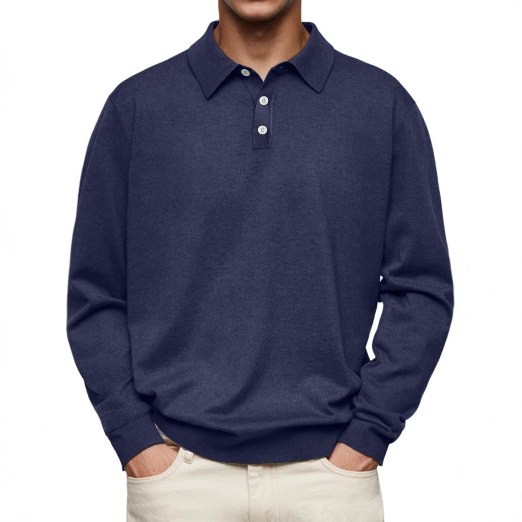 Men’s Polo Shirt – Soft Knit – Relaxed Fit – Long Sleeve – Ribbed Cuffs Casual Wear