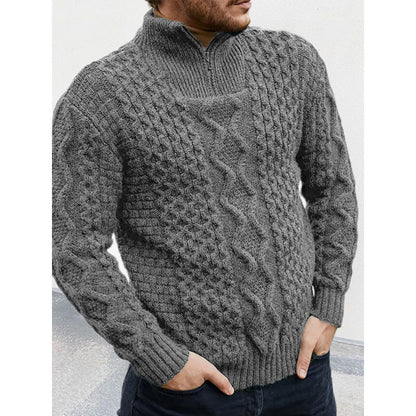 Men’s Knit Sweater – Cable Knit – High Neck Zip – Regular Fit – Ribbed Hem Cuffs