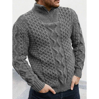 Men’s Knit Sweater – Cable Knit – High Neck Zip – Regular Fit – Ribbed Hem Cuffs