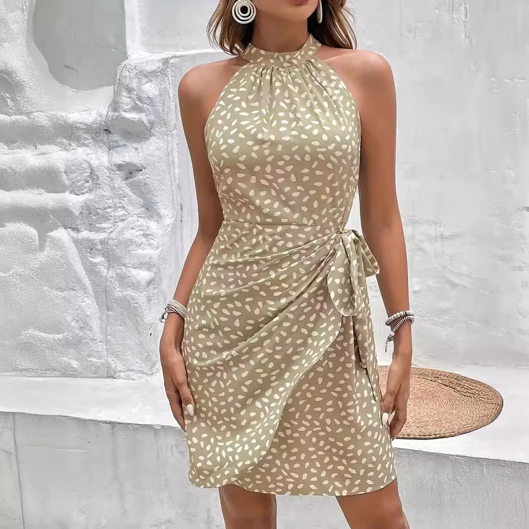 Women’s Wrap Dress – Halter Neck – Sleeveless Fitted Mini – Ruched Detail